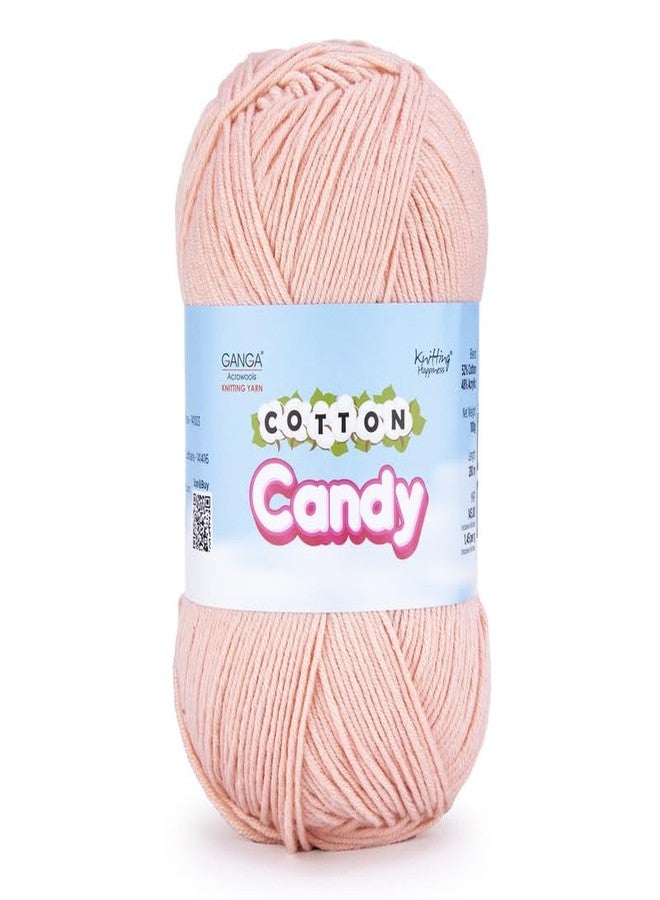 Ganga Acrowools Cotton Candy Yarn - Soft Premium Cotton Blend Wool for Knitting & Crochet | Lightweight, Smooth Texture, Pastel Shades, 100gm Ball, Shade no. -CCY028, Vanilla PBall